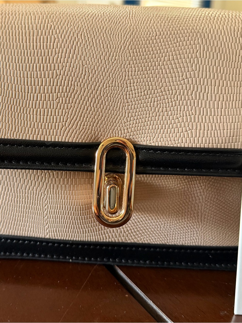 Cream and Black Crossbody Bag with Gold Hardware